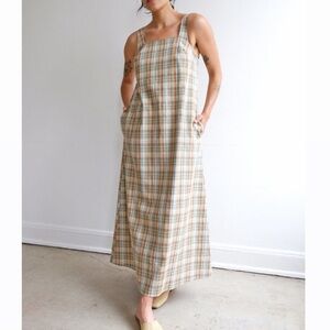 Town Clothes La Playa Sleeveless Maxi Dress Green Brown Prairie Plaid Vintage
